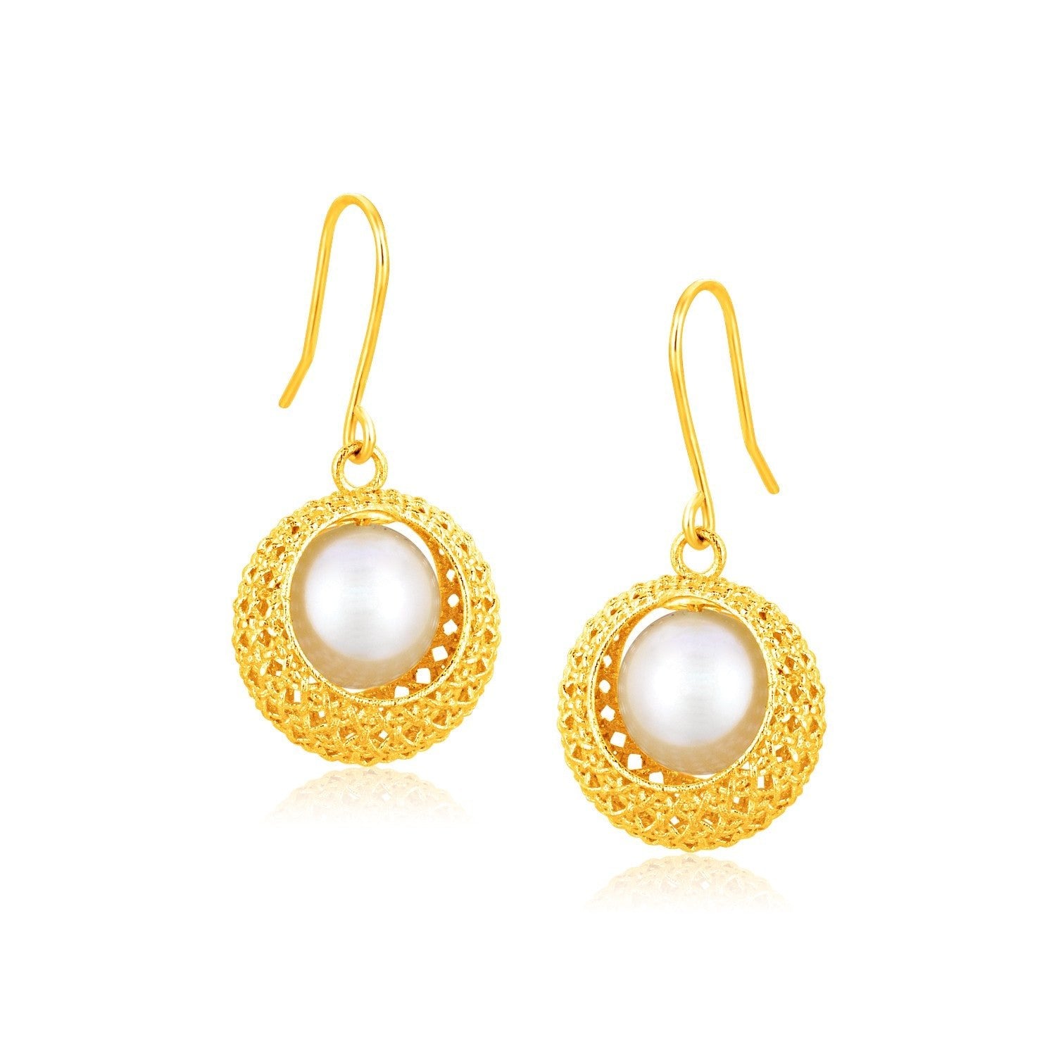Italian Design 14K Yellow Gold Crochet Earrings with Cultured Pearl - LinkagejewelrydesignLinkagejewelrydesign