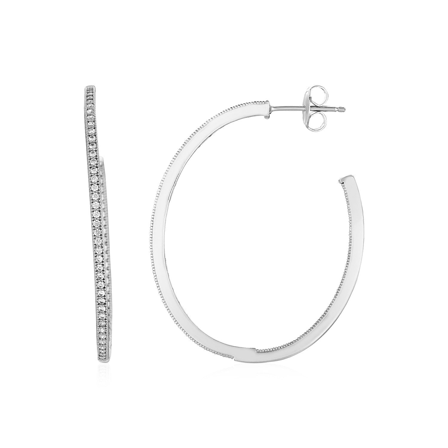 Large Oval Hoop Earrings with Cubic Zirconia in Sterling Silver - LinkagejewelrydesignLinkagejewelrydesign