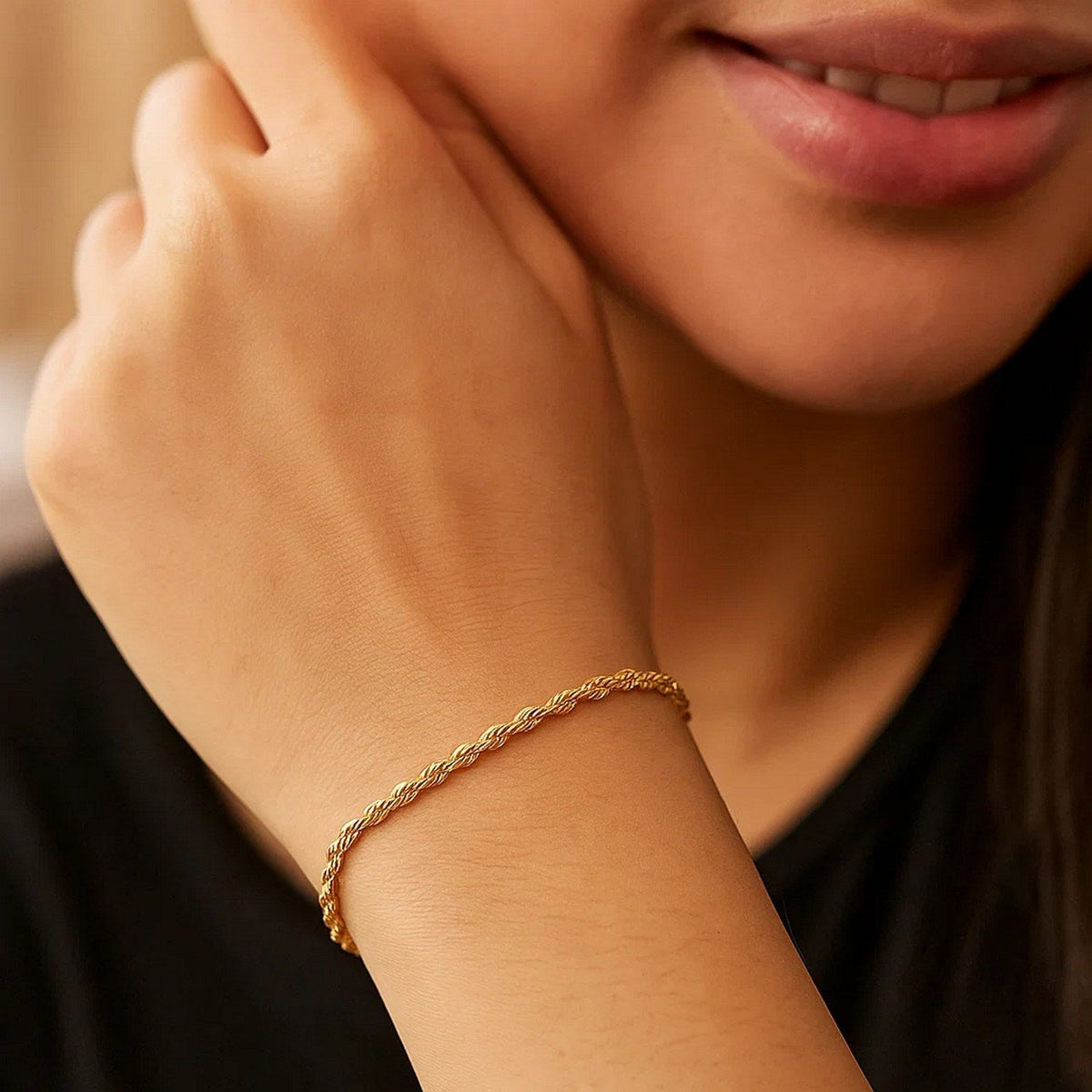 Lite Rope Chain Bracelet in 10k Yellow Gold (2.5 mm) - LinkagejewelrydesignLinkagejewelrydesign