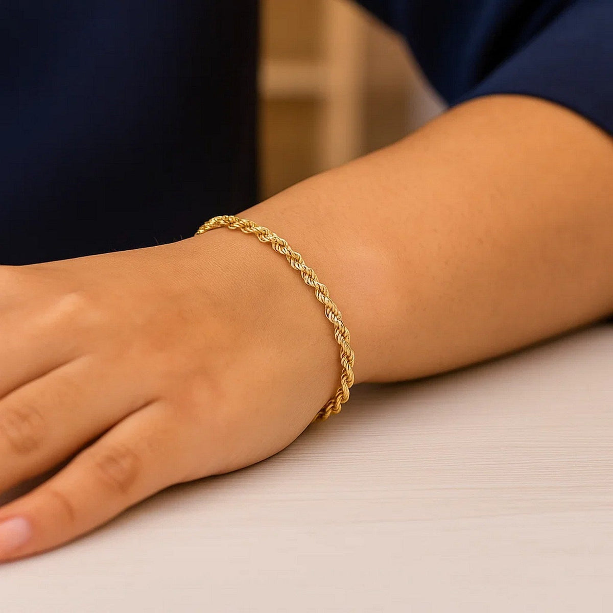 Lite Rope Chain Bracelet in 10k Yellow Gold (2.5 mm) - LinkagejewelrydesignLinkagejewelrydesign