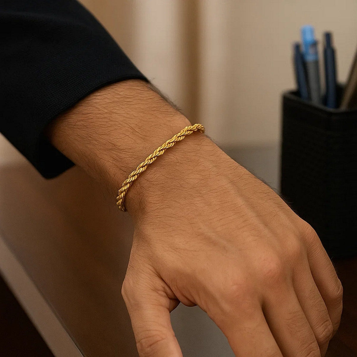 Lite Rope Chain Bracelet in 10k Yellow Gold (4.00 mm) - LinkagejewelrydesignLinkagejewelrydesign