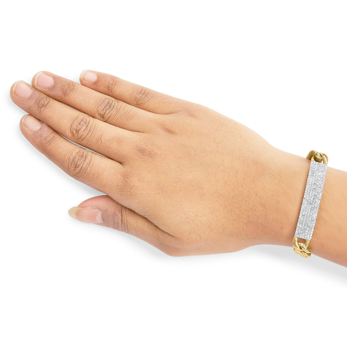 Men's 10K Yellow Gold 1 1/2 Cttw Diamond ID Cuban Bracelet (I - J Color, I2 - I3 Clarity) - 8.5 Inches - LinkagejewelrydesignLinkagejewelrydesign