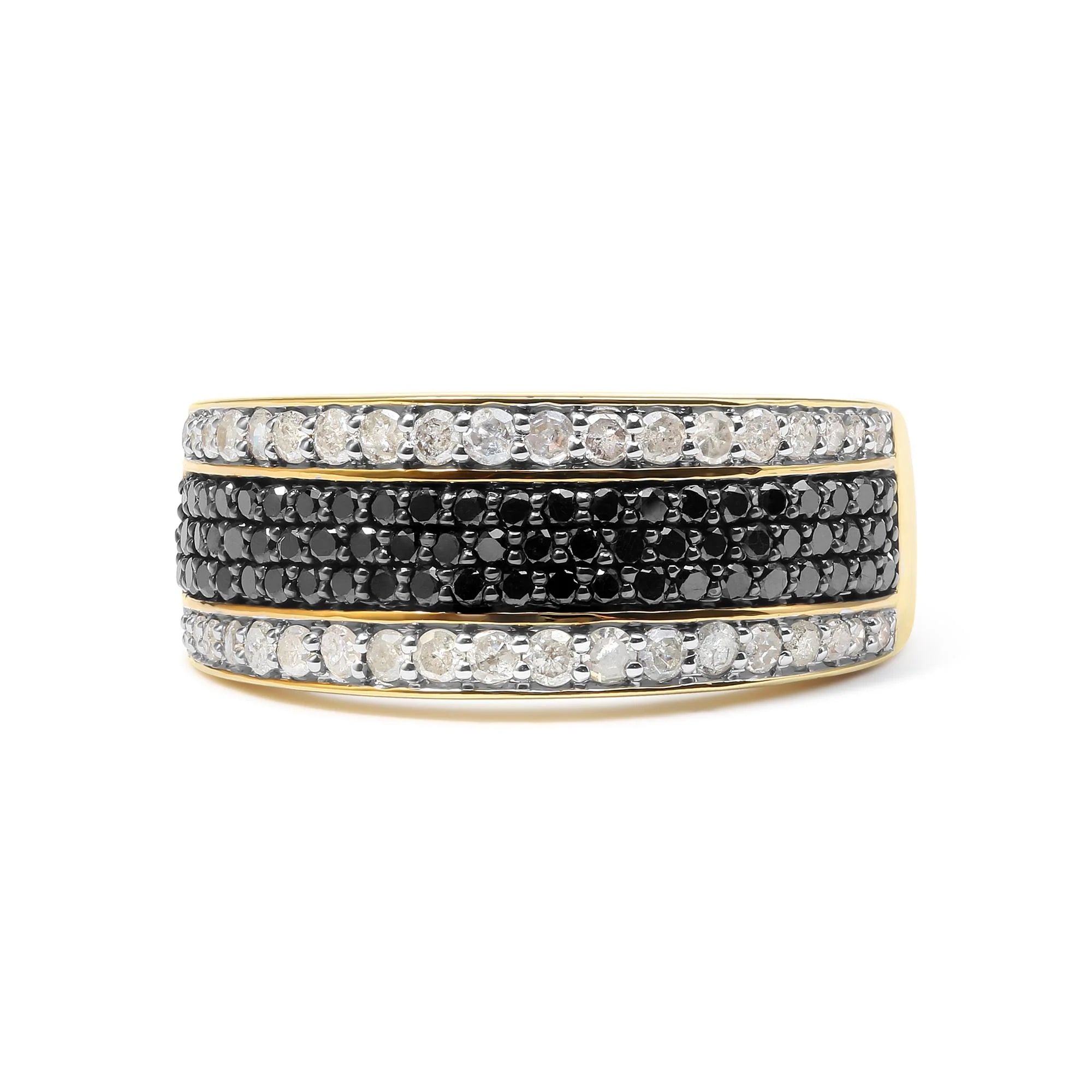 Men's 10K Yellow Gold 1 1/4 Cttw White and Black Diamond Cluster Ring (Black Color, I2 - I3 Clarity) - LinkagejewelrydesignLinkagejewelrydesign