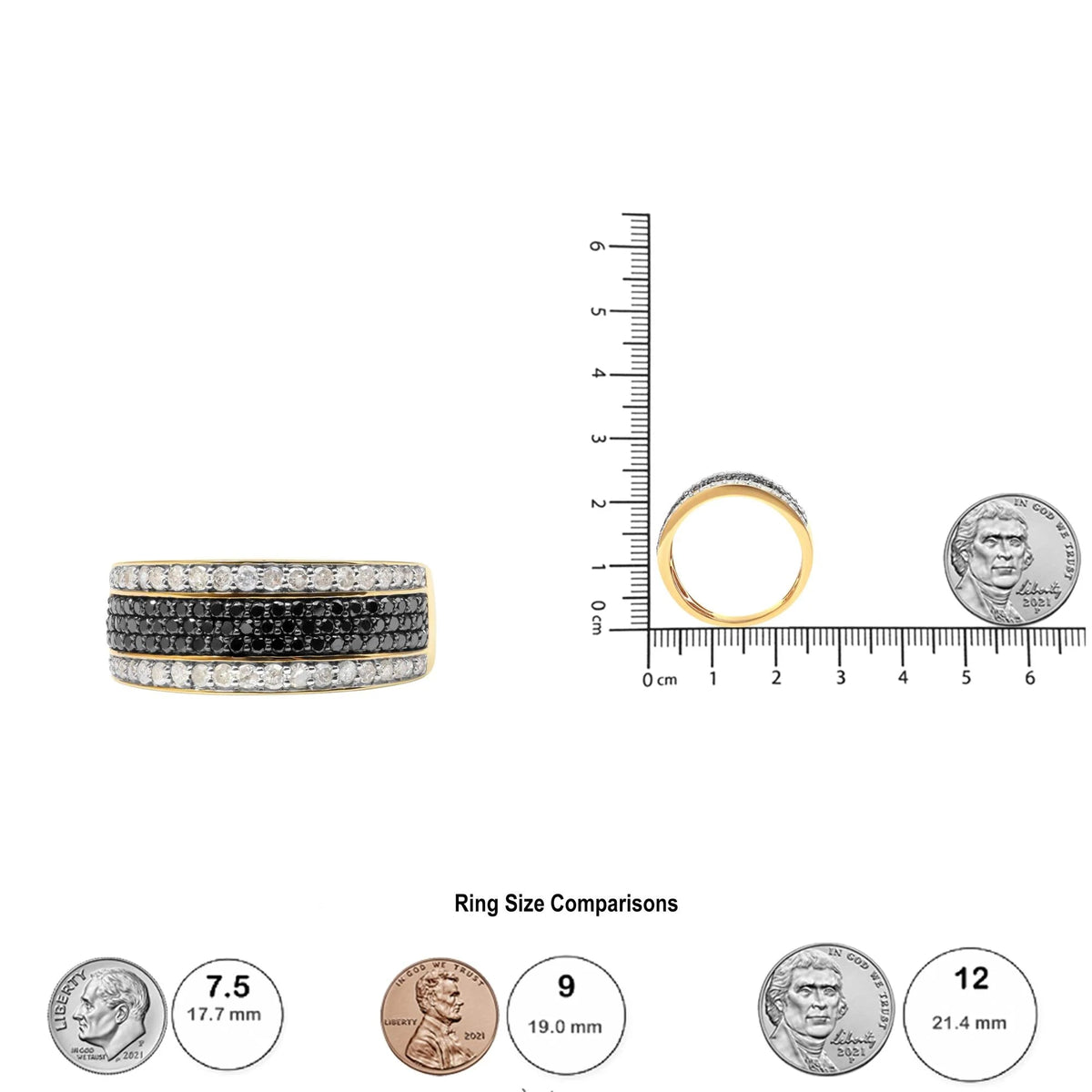 Men&#39;s 10K Yellow Gold 1 1/4 Cttw White and Black Diamond Cluster Ring (Black Color, I2 - I3 Clarity) - LinkagejewelrydesignLinkagejewelrydesign