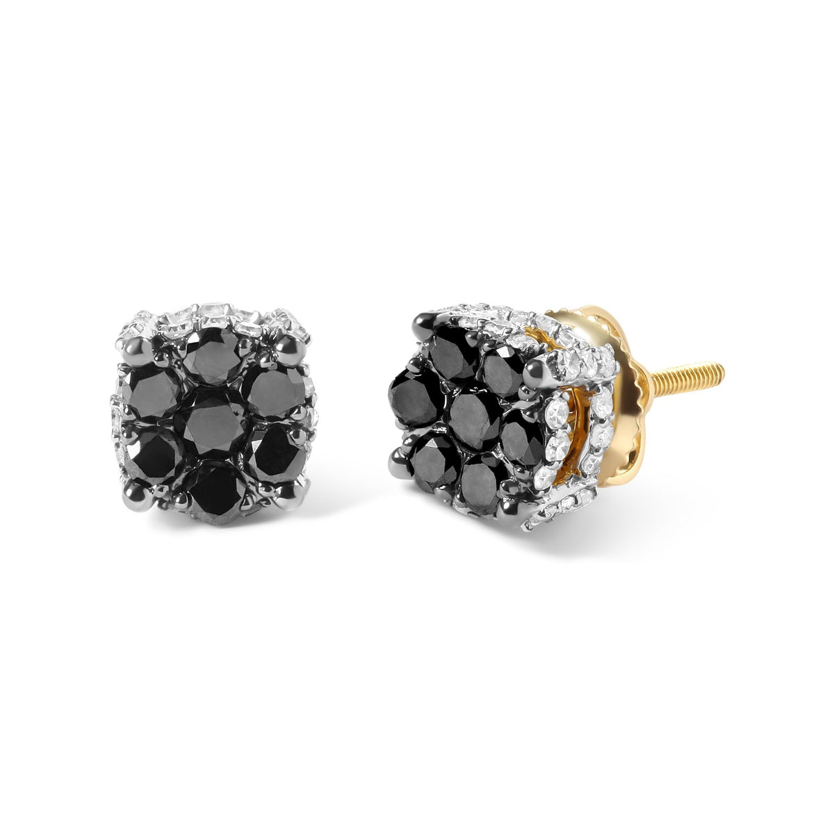 Men&#39;s 10K Yellow Gold 1.00 Cttw White and Black Treated Diamond Earring (Black / I - J Color, I2 - I3 Clarity) - LinkagejewelrydesignLinkagejewelrydesign