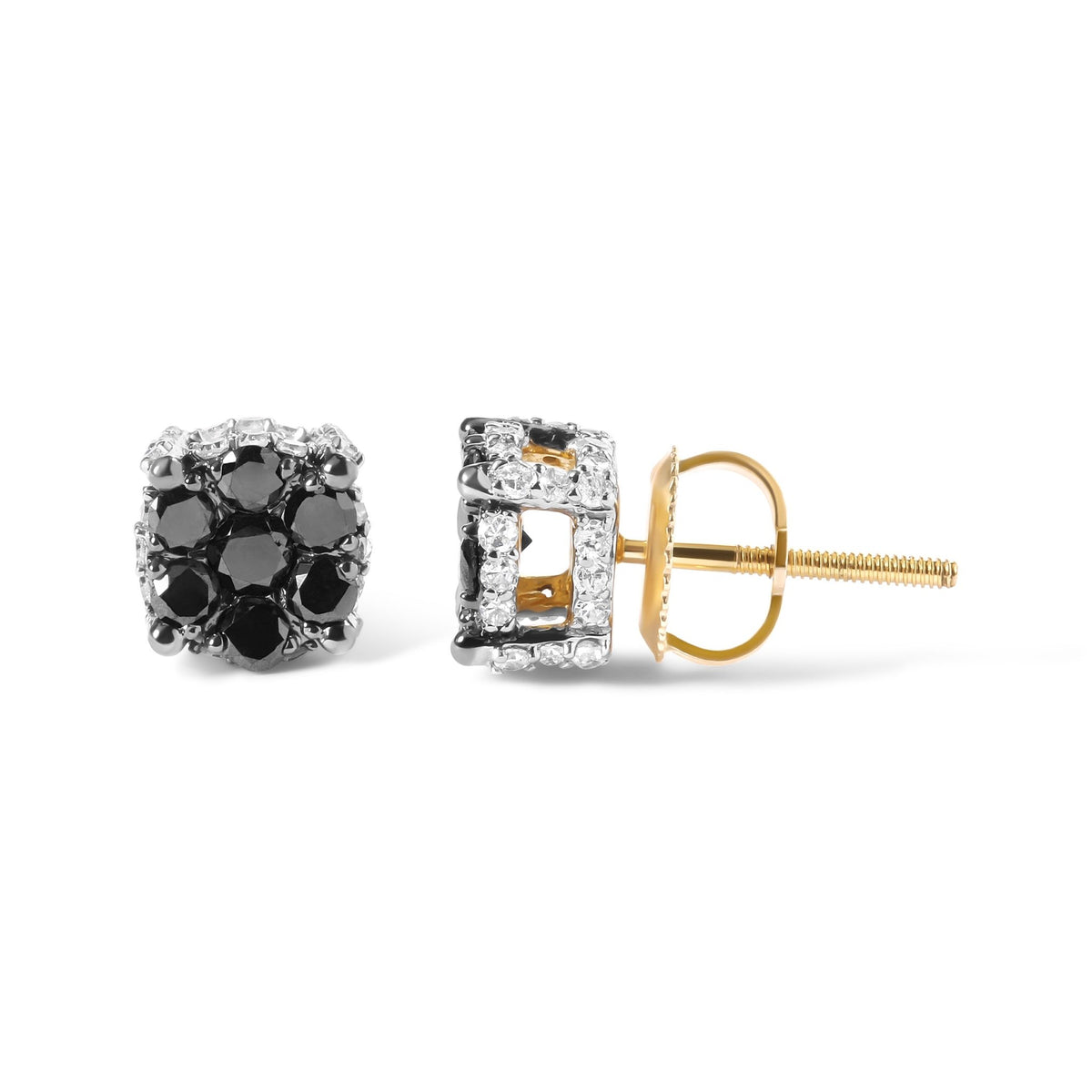 Men&#39;s 10K Yellow Gold 1.00 Cttw White and Black Treated Diamond Earring (Black / I - J Color, I2 - I3 Clarity) - LinkagejewelrydesignLinkagejewelrydesign