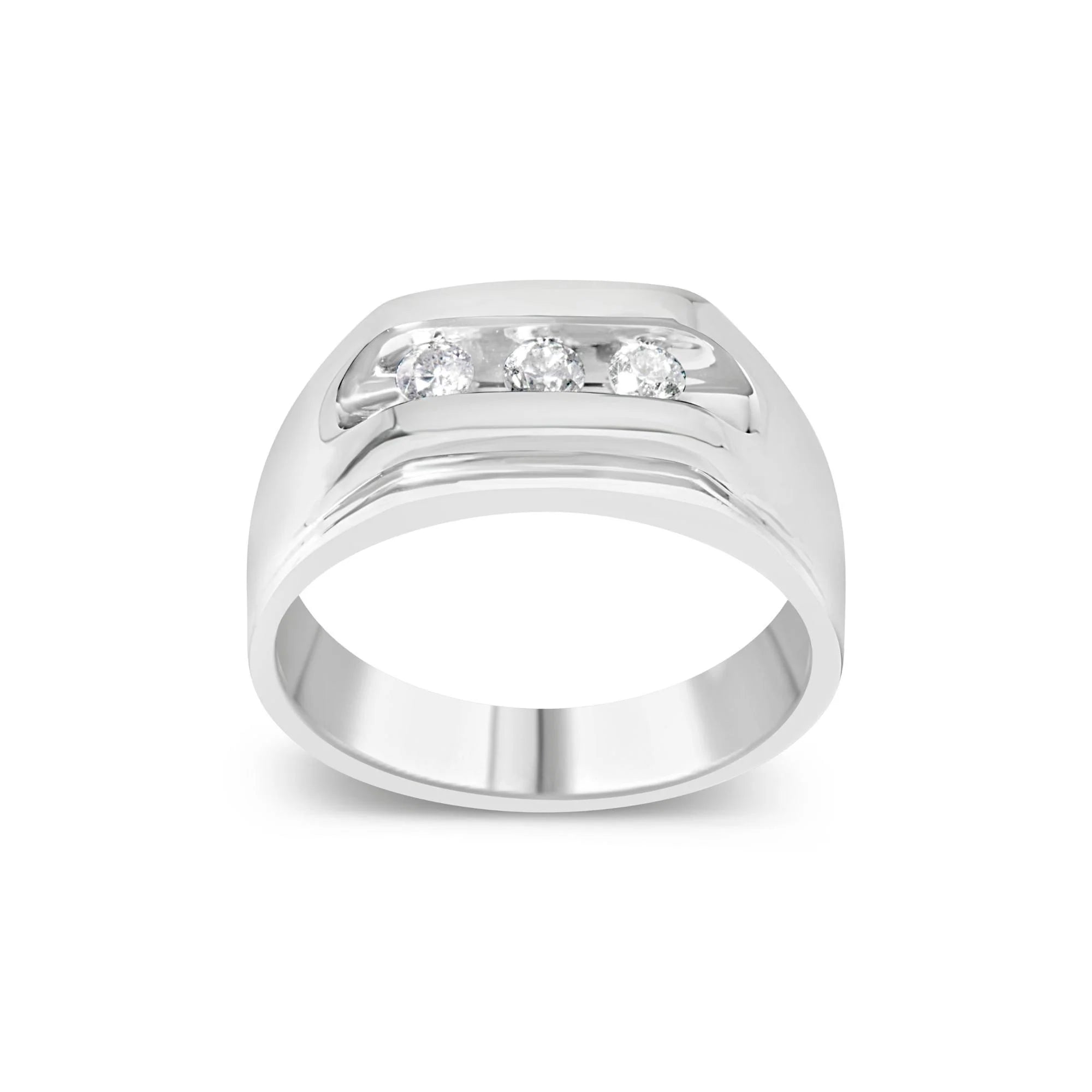 Men's .925 Sterling Silver 1/3 Cttw Diamond Channel Set 3 Stone Ring Band (I - J Color, I3 Clarity) - LinkagejewelrydesignLinkagejewelrydesign