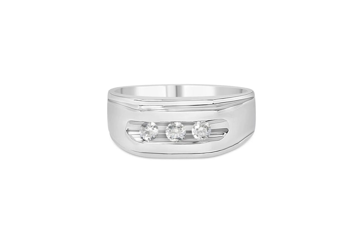 Men&#39;s .925 Sterling Silver 1/3 Cttw Diamond Channel Set 3 Stone Ring Band (I - J Color, I3 Clarity) - LinkagejewelrydesignLinkagejewelrydesign