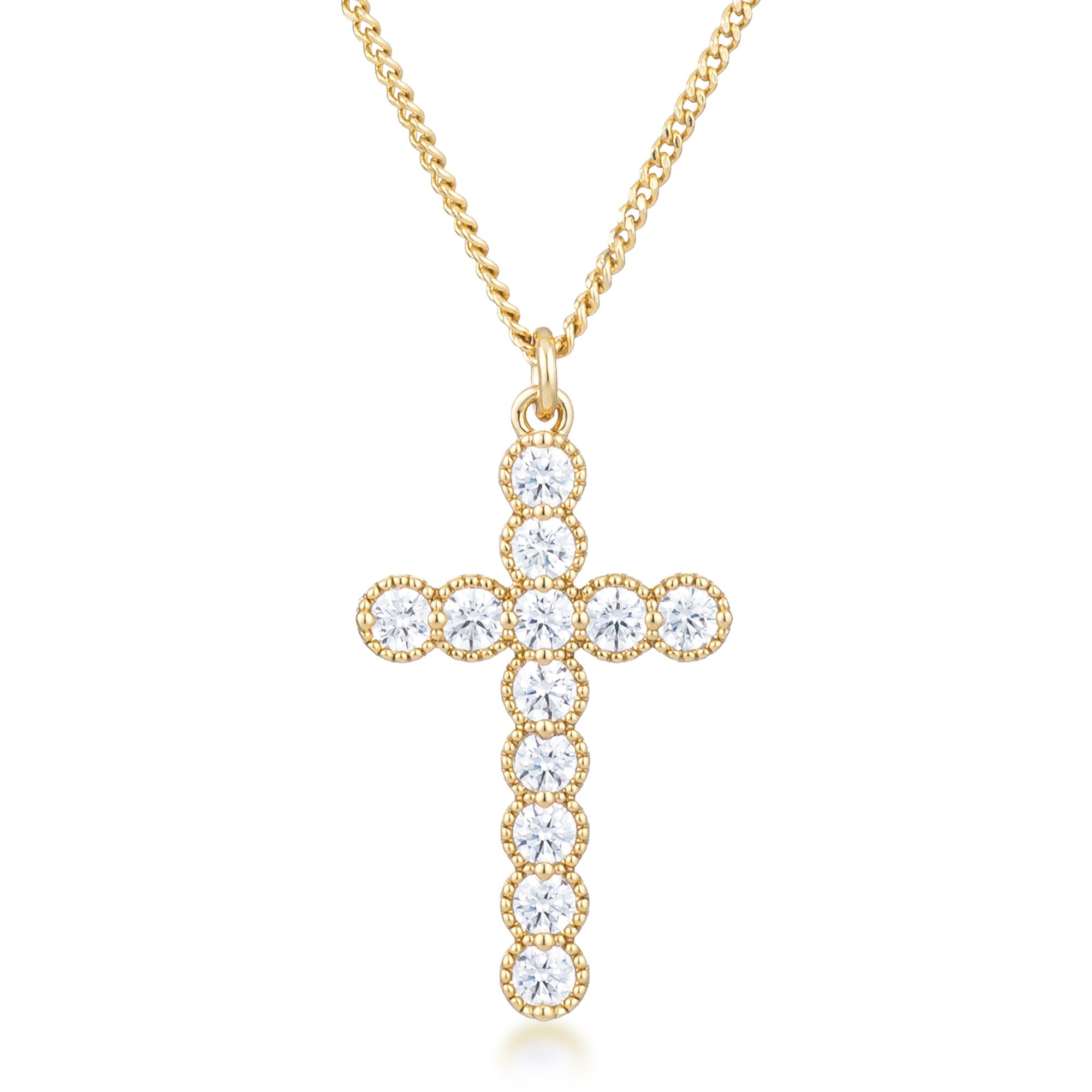 Micro Beaded 18k Gold Plated Clear CZ Cross Pendant - LinkagejewelrydesignLinkagejewelrydesign