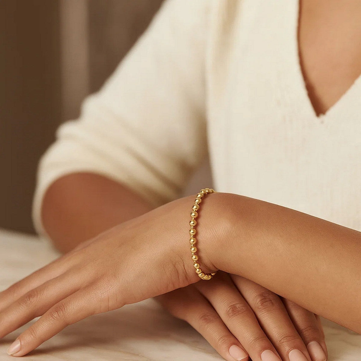 Moon Cut Bead Chain Bracelet in 14k Yellow Gold (4.00 mm) - LinkagejewelrydesignLinkagejewelrydesign