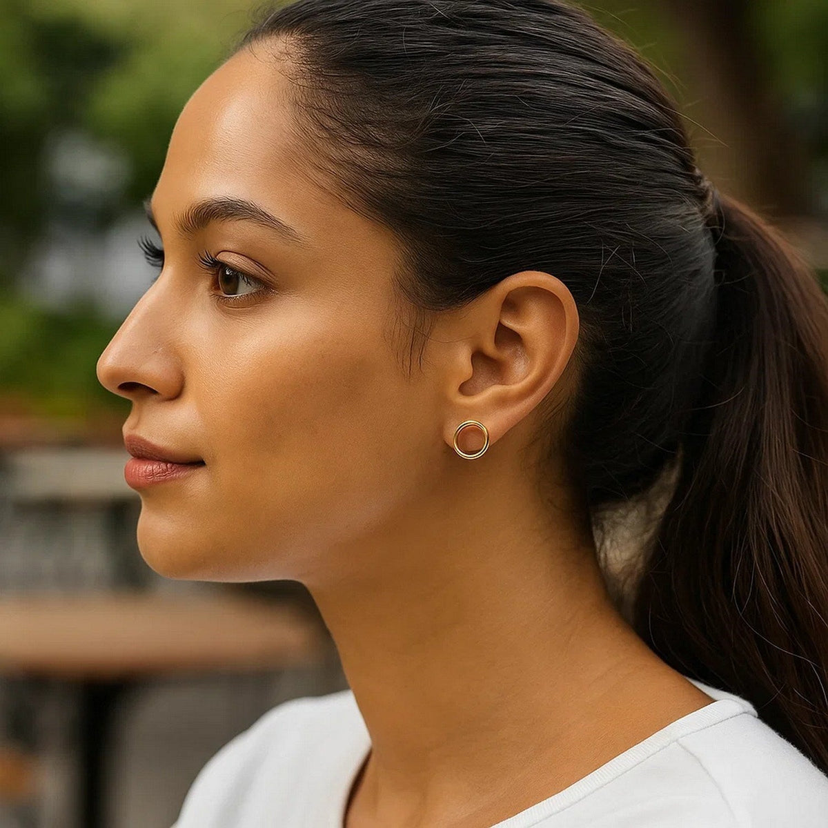 Open Circle Post Earrings in 14k Yellow Gold - LinkagejewelrydesignLinkagejewelrydesign