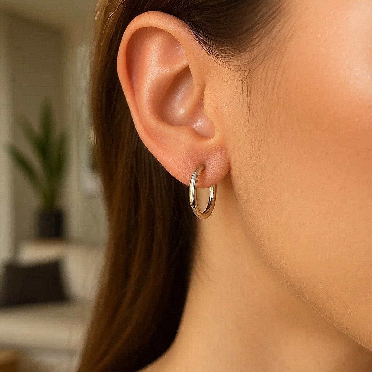 Polished Sterling Silver and Rhodium Plated Hoop Earrings (15mm) - LinkagejewelrydesignLinkagejewelrydesign