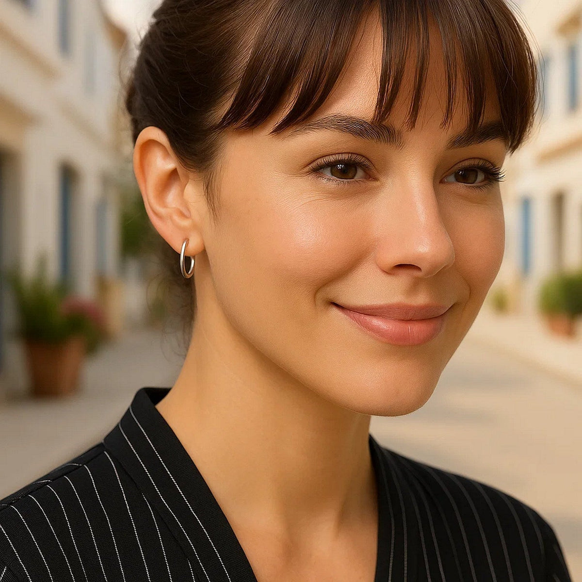 Polished Sterling Silver and Rhodium Plated Hoop Earrings (15mm) - LinkagejewelrydesignLinkagejewelrydesign