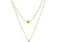 14k Yellow Gold Double-Strand Chain Necklace with Puff Moon and Star