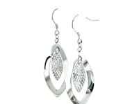 Sterling Silver Dangling Earrings with Dual Open and Textured Marquis Shapes