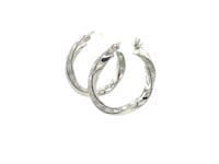 Sterling Silver Polished and Glitter Textured Twisted Hoop Earrings