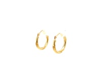 14k Yellow Gold Fancy Diamond Cut Slender Small Hoop Earrings (15mm Diameter)