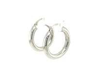 Sterling Silver Thick Polished Hoop Earrings with Rhodium Plating (15mm)