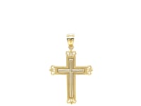 14k Two-Tone Gold Cross Pendant with an Ornate Budded Style