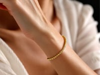 14k Yellow Gold High Polish Bead Cuff Bangle (3.00 mm)