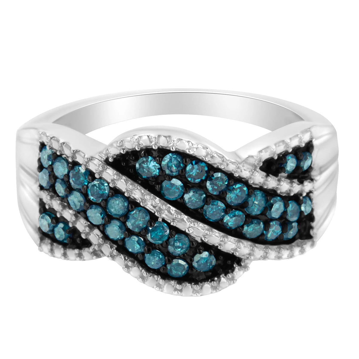 Rhodium over .925 Sterling Silver 1 - 1/2 Cttw Blue Diamond Pavé Ring, 18" Pendant Necklace, & Earrings Set (Enhanced Color, I1 - I2 Clarity) - LinkagejewelrydesignLinkagejewelrydesign