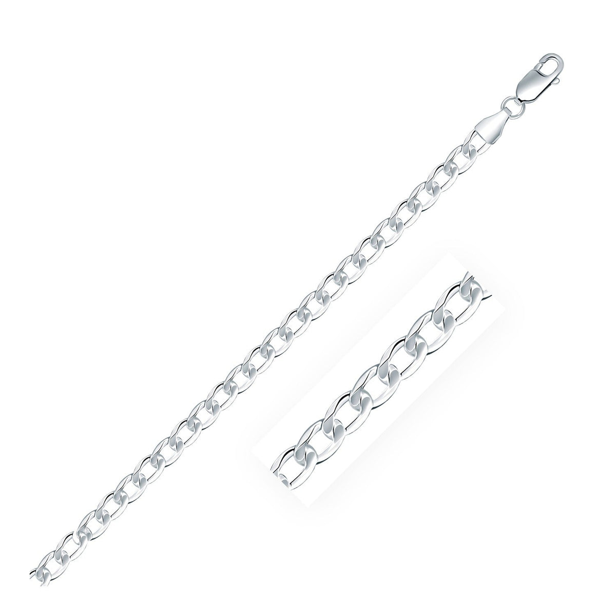 Rhodium Plated Sterling Silver Curb Style Chain (4.70 mm) - LinkagejewelrydesignLinkagejewelrydesign