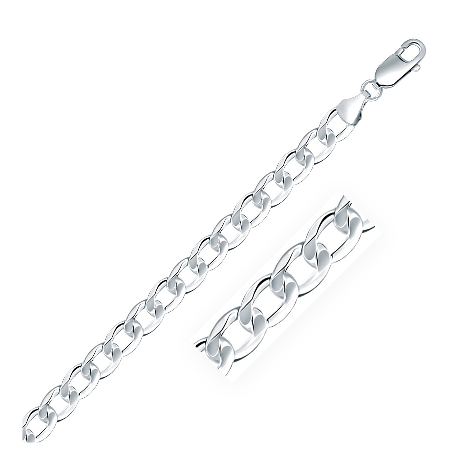 Rhodium Plated Sterling Silver Curb Style Chain (7.90 mm) - LinkagejewelrydesignLinkagejewelrydesign