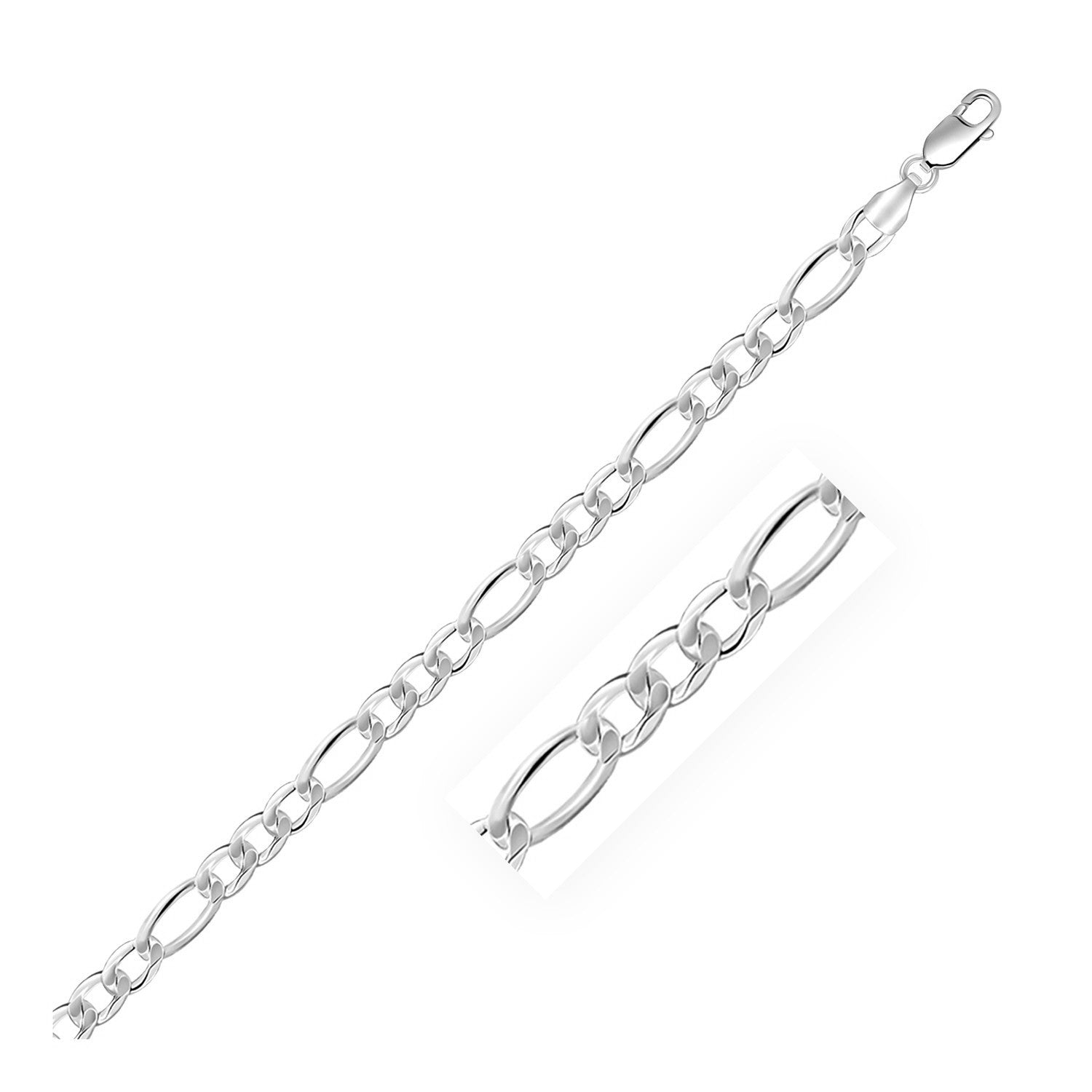Rhodium Plated Sterling Silver Figaro Style Chain (5.40 mm) - LinkagejewelrydesignLinkagejewelrydesign