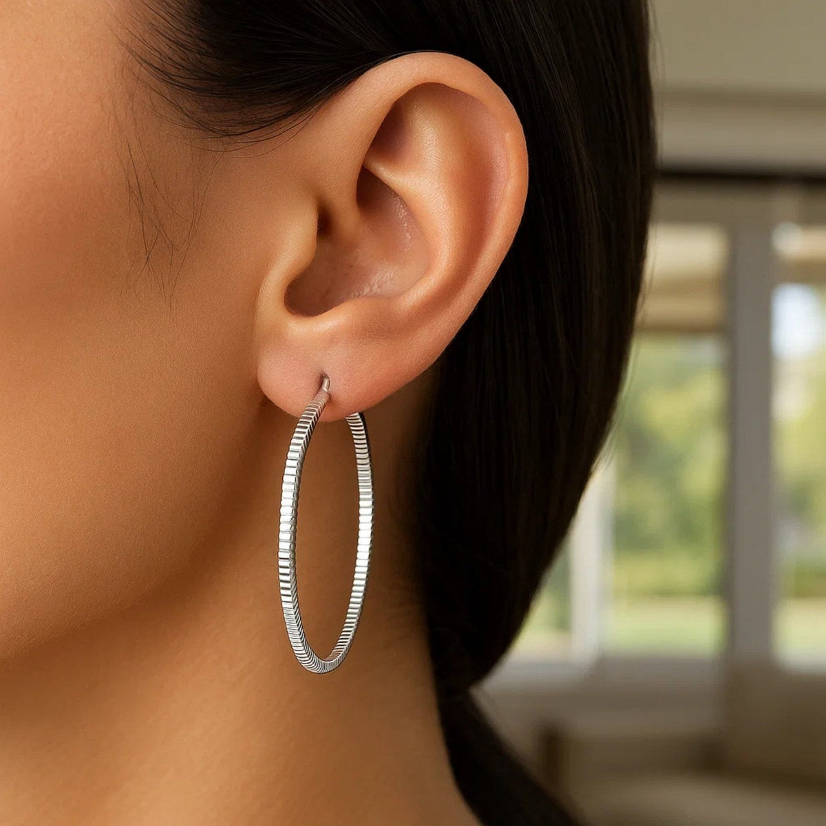 Ridge Textured Hoop Earrings in Sterling Silver - LinkagejewelrydesignLinkagejewelrydesign