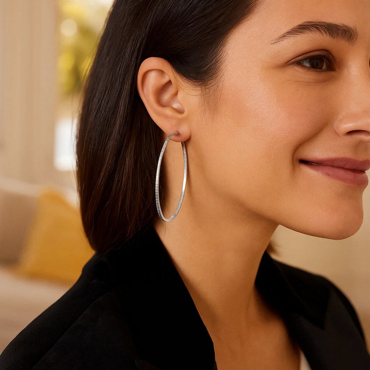 Ridge Textured Hoop Earrings in Sterling Silver - LinkagejewelrydesignLinkagejewelrydesign