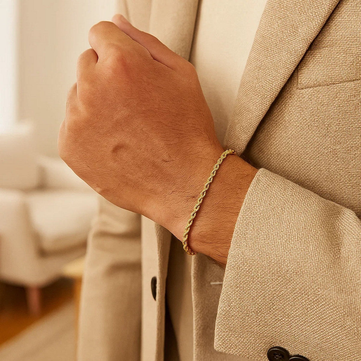 Silk Rope Chain Bracelet in 14k Yellow Gold (3.00 mm) - LinkagejewelrydesignLinkagejewelrydesign