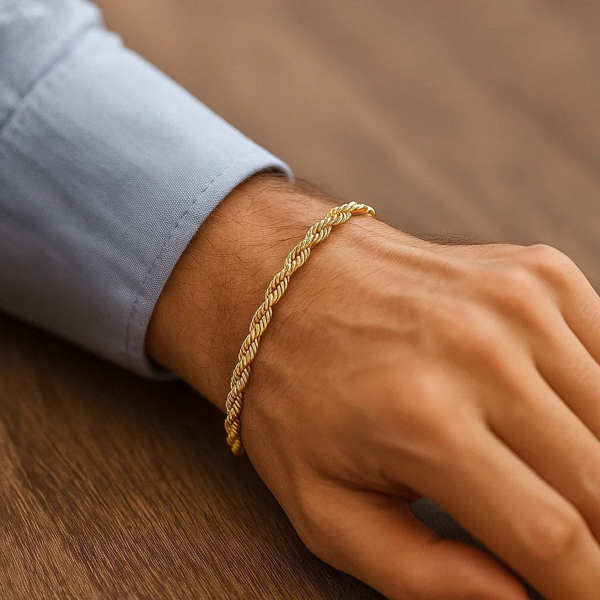 Silk Rope Chain Bracelet in 14k Yellow Gold (4.3 mm) - LinkagejewelrydesignLinkagejewelrydesign