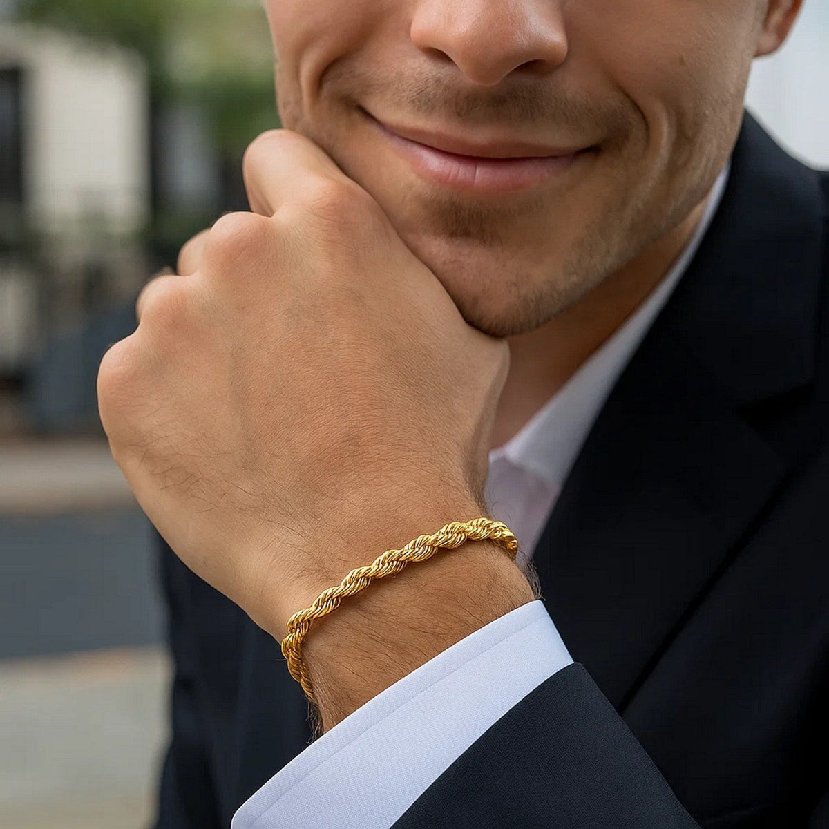 Silk Rope Chain Bracelet in 14k Yellow Gold (4.3 mm) - LinkagejewelrydesignLinkagejewelrydesign