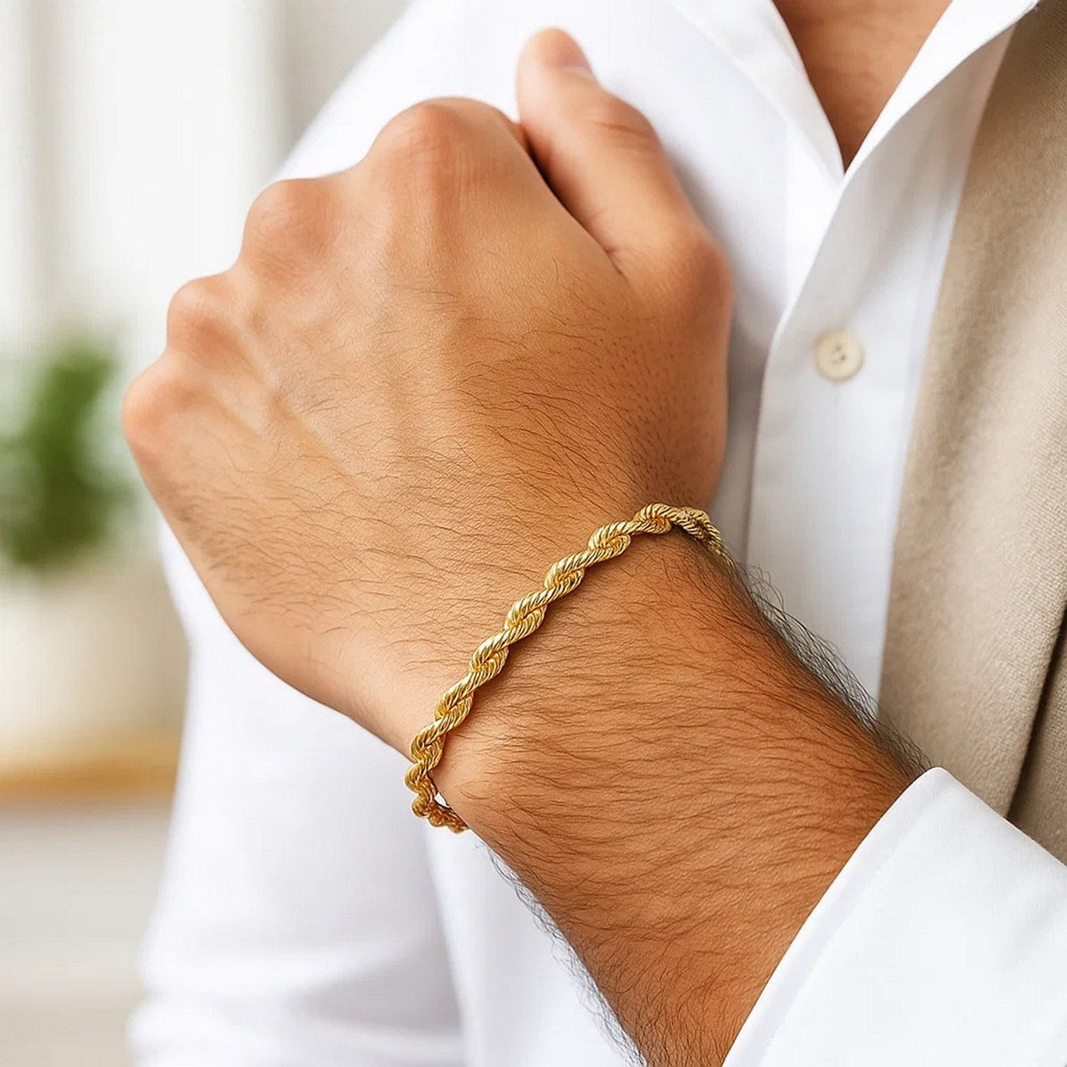 Silk Rope Chain Bracelet in 14k Yellow Gold (4.3 mm) - LinkagejewelrydesignLinkagejewelrydesign