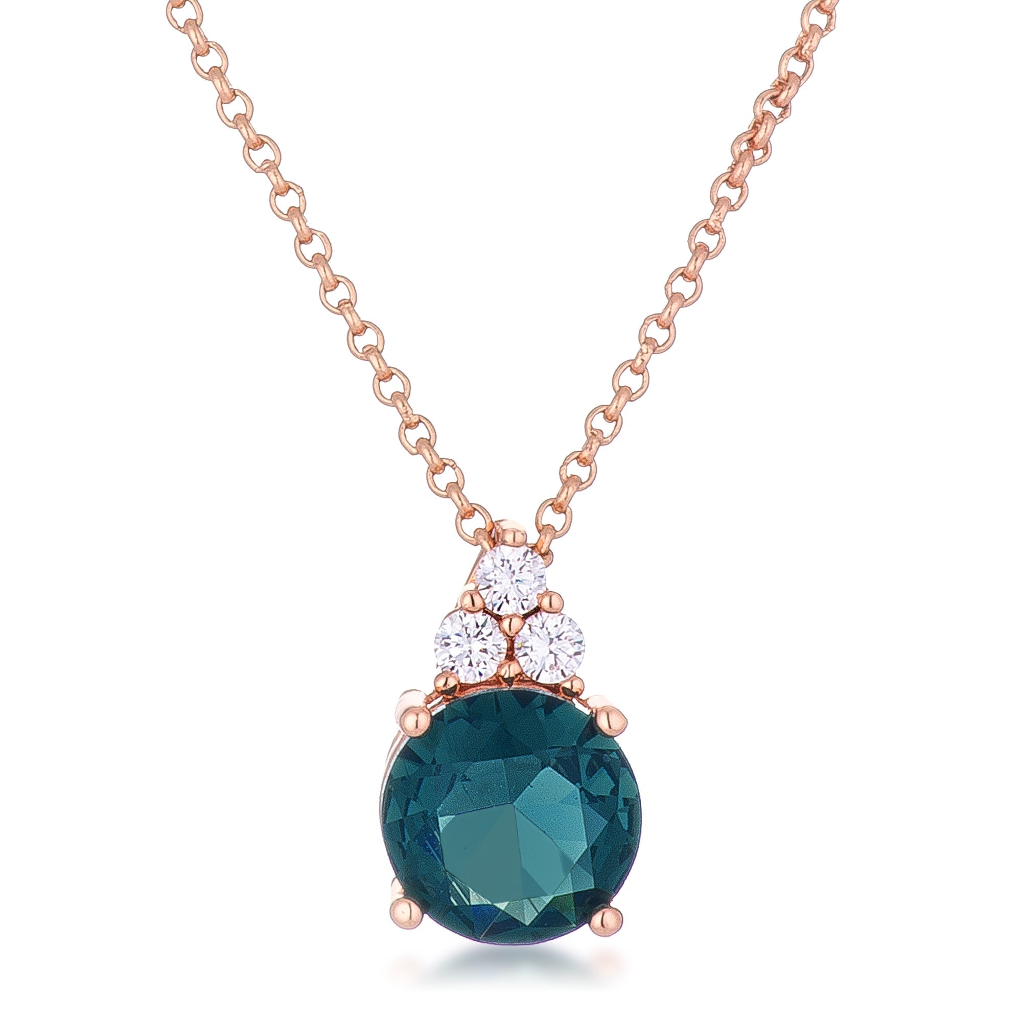 Simple Rose Gold Plated 9mm Blue Green CZ Pendant - LinkagejewelrydesignLinkagejewelrydesign