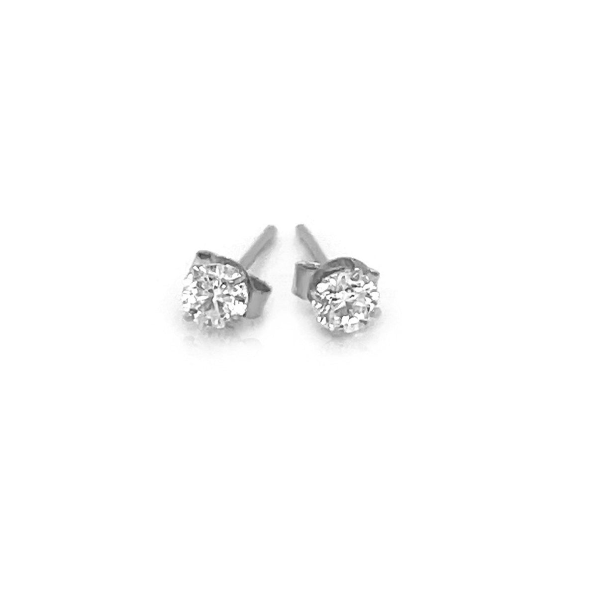 Sterling Silver 3mm Faceted White Cubic Zirconia Stud Earrings - LinkagejewelrydesignLinkagejewelrydesign