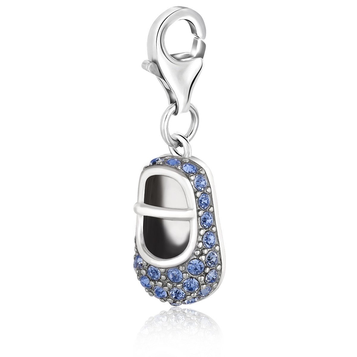 Sterling Silver Baby Shoe Charm with Blue Tone Crystal Embellishments - LinkagejewelrydesignLinkagejewelrydesign