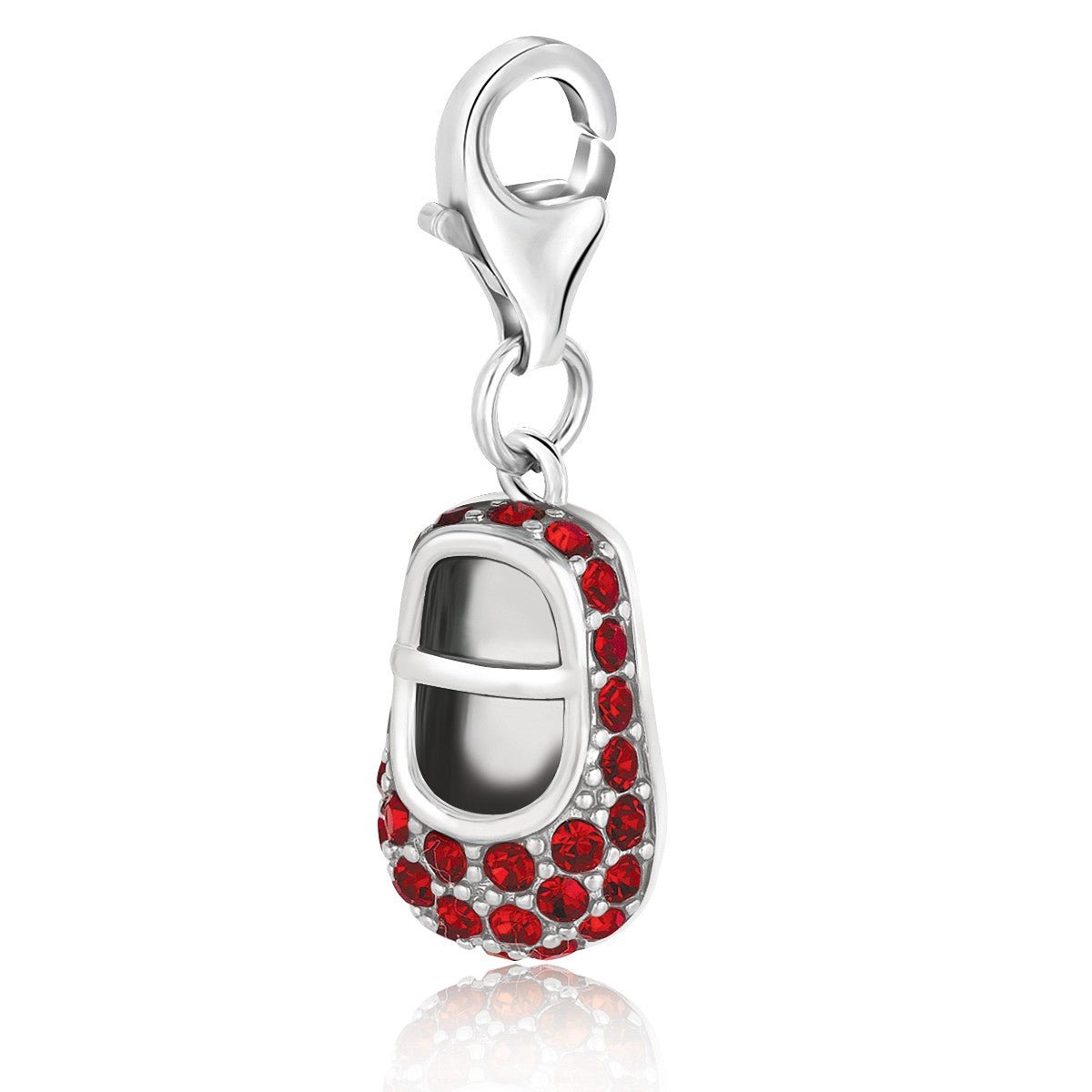 Sterling Silver Baby Shoe Charm with Red Tone Crystal Accents - LinkagejewelrydesignLinkagejewelrydesign