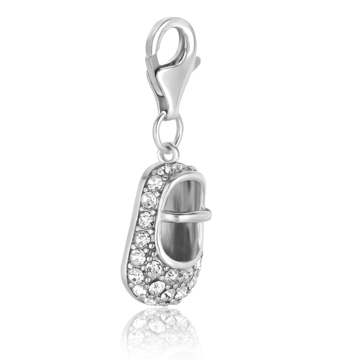 Sterling Silver Baby Shoe Charm with White Tone Crystal Accents - LinkagejewelrydesignLinkagejewelrydesign