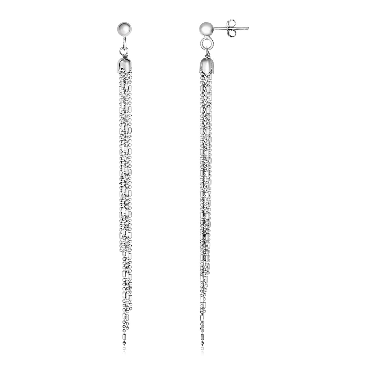 Sterling Silver Bead Chain Tassel Earrings - LinkagejewelrydesignLinkagejewelrydesign