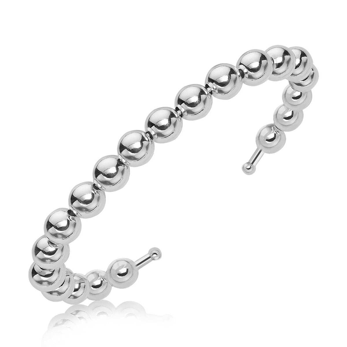 Sterling Silver Bead Design Open Cuff with Rhodium Plating (6mm) - LinkagejewelrydesignLinkagejewelrydesign
