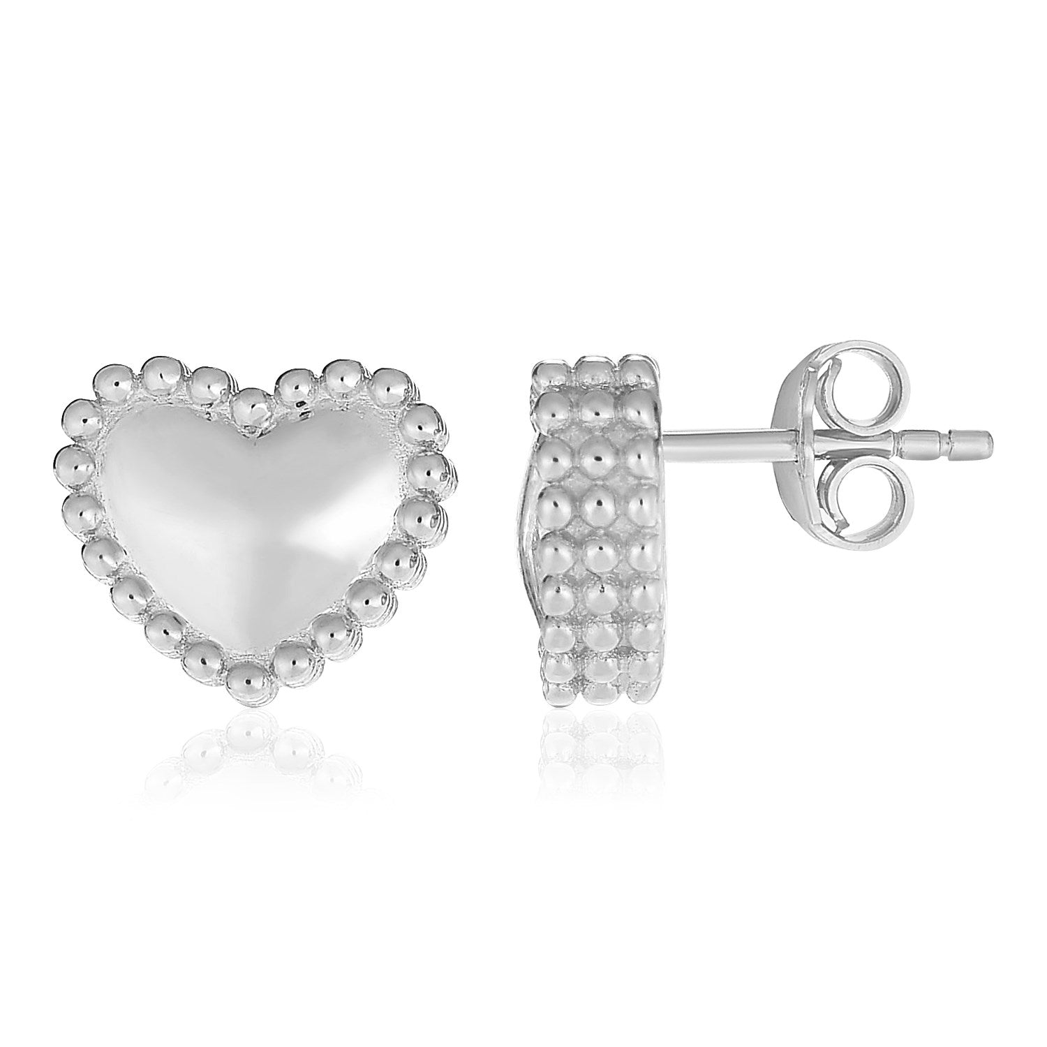 Sterling Silver Beaded Heart Earrings - LinkagejewelrydesignLinkagejewelrydesign