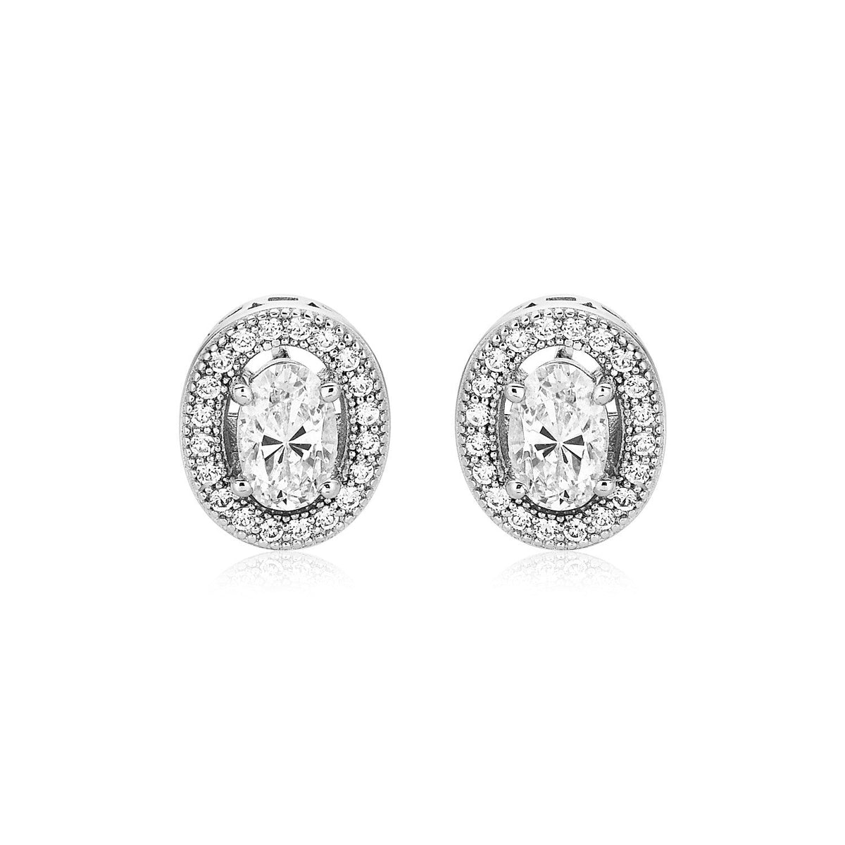 Sterling Silver Beaded Oval Bezel Set Cubic Zirconia Earrings - LinkagejewelrydesignLinkagejewelrydesign