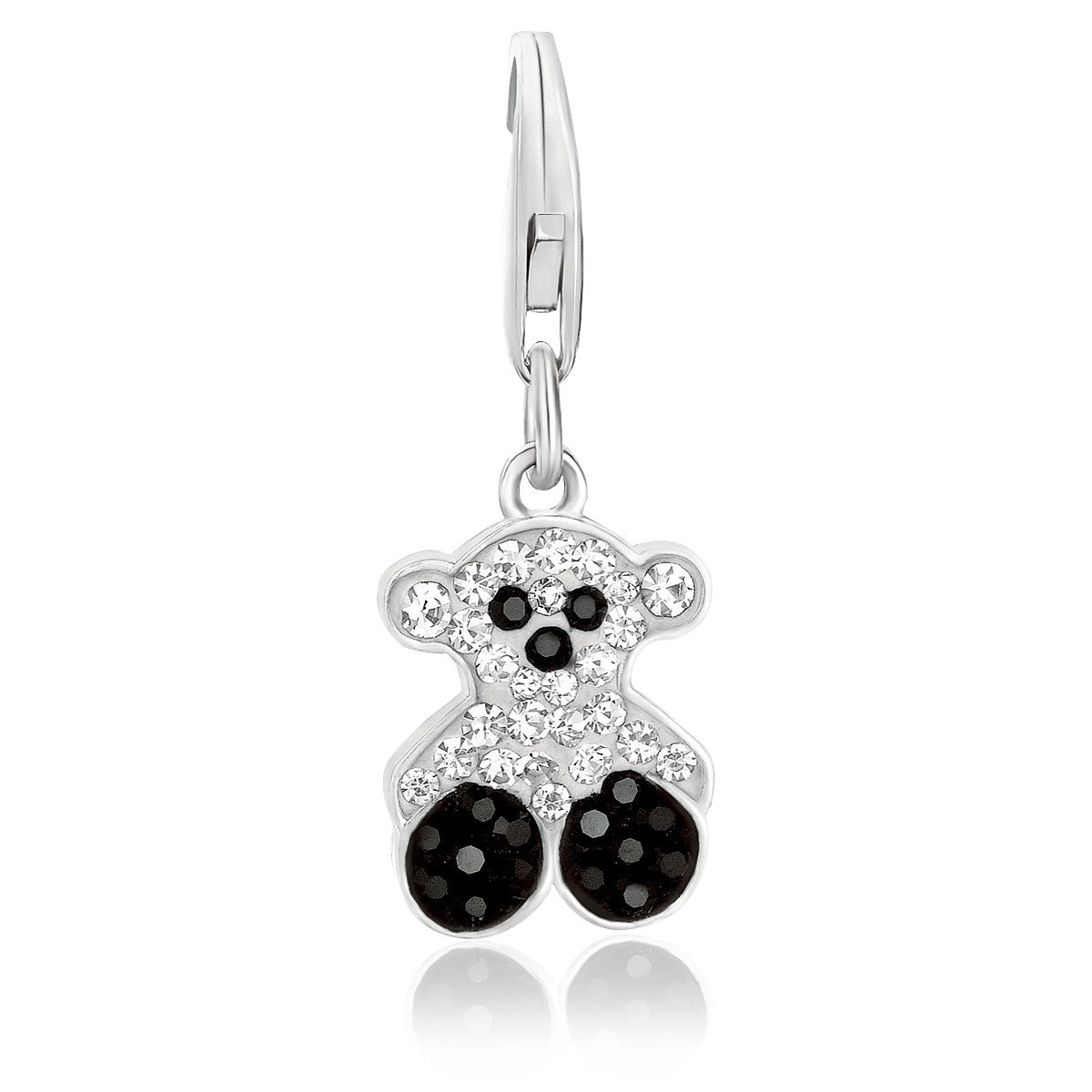 Sterling Silver Bear Charm with White and Black Tone Crystal Accents - LinkagejewelrydesignLinkagejewelrydesign