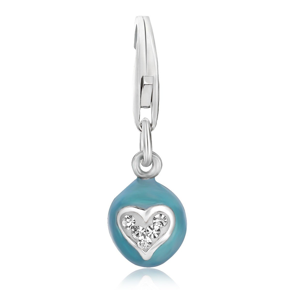 Sterling Silver Blue Enameled Egg with Heart Charm - LinkagejewelrydesignLinkagejewelrydesign