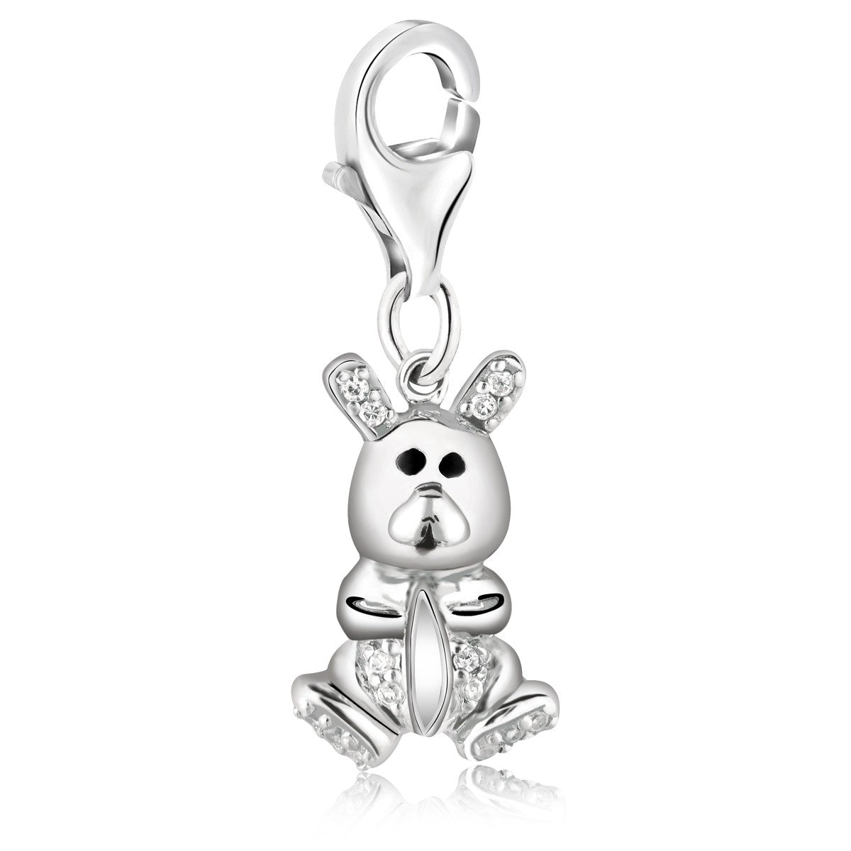 Sterling Silver Bunny Charm with White Tone Crystal Embellishments - LinkagejewelrydesignLinkagejewelrydesign