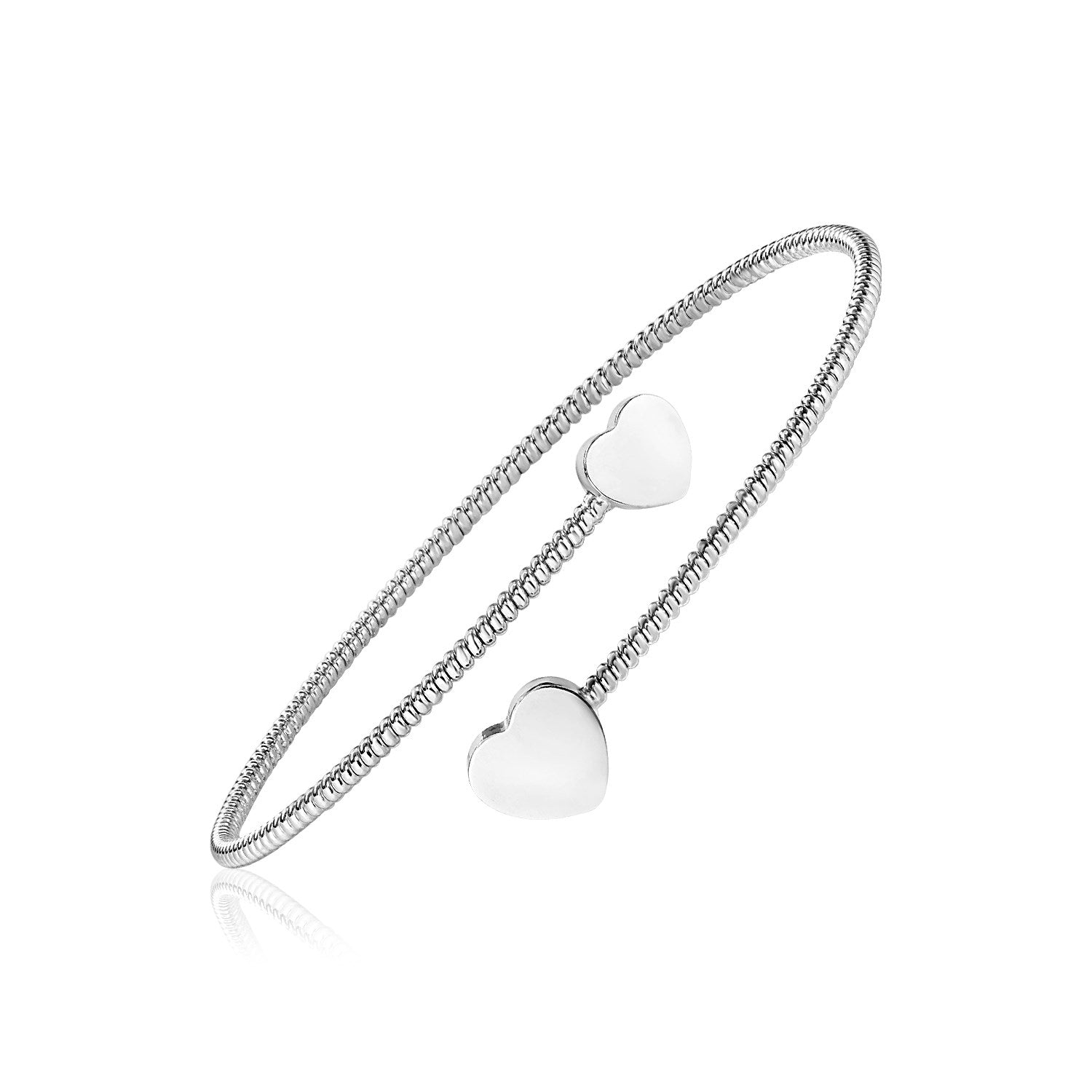 Sterling Silver Bypass Bangle with Hearts - LinkagejewelrydesignLinkagejewelrydesign