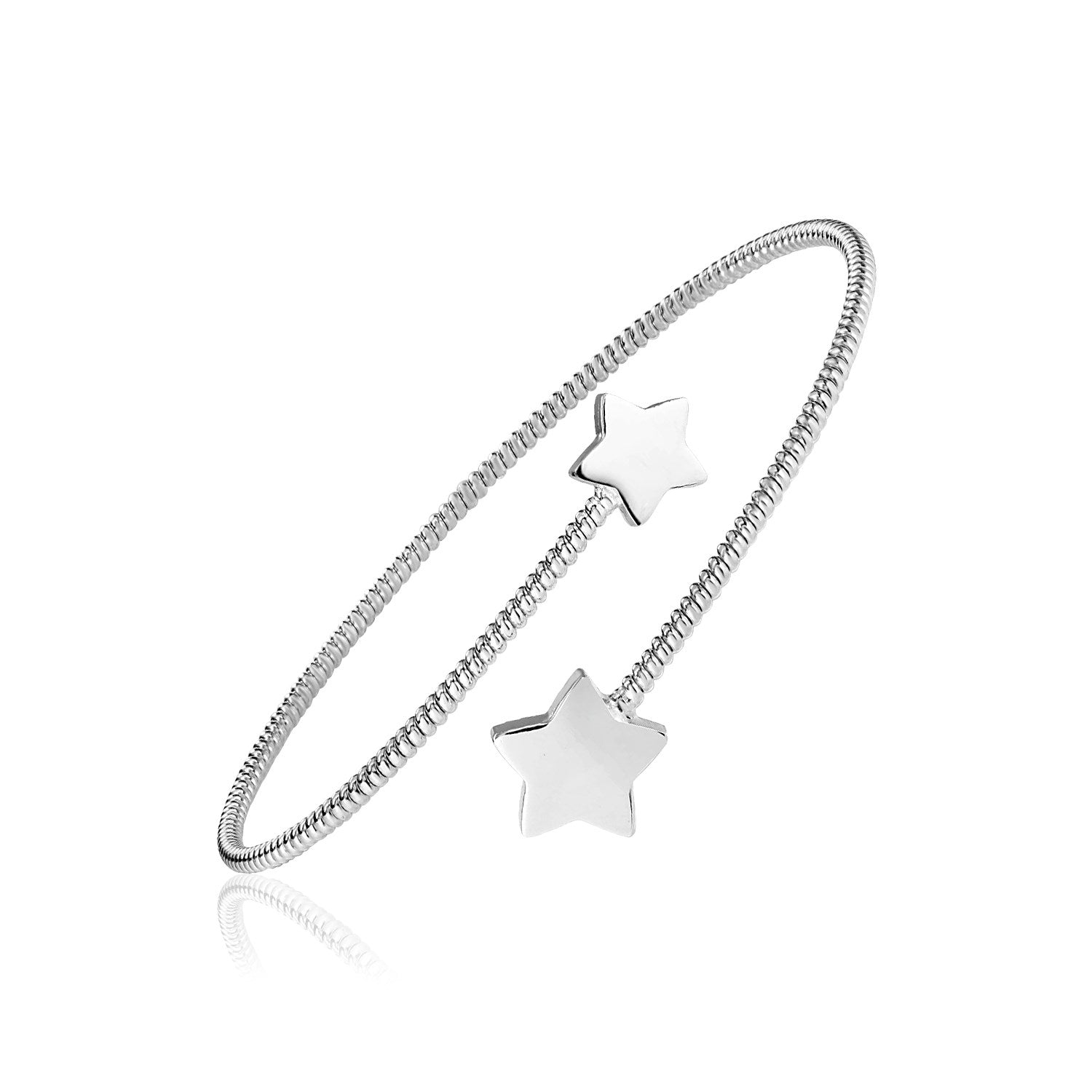 Sterling Silver Bypass Bangle with Stars - LinkagejewelrydesignLinkagejewelrydesign