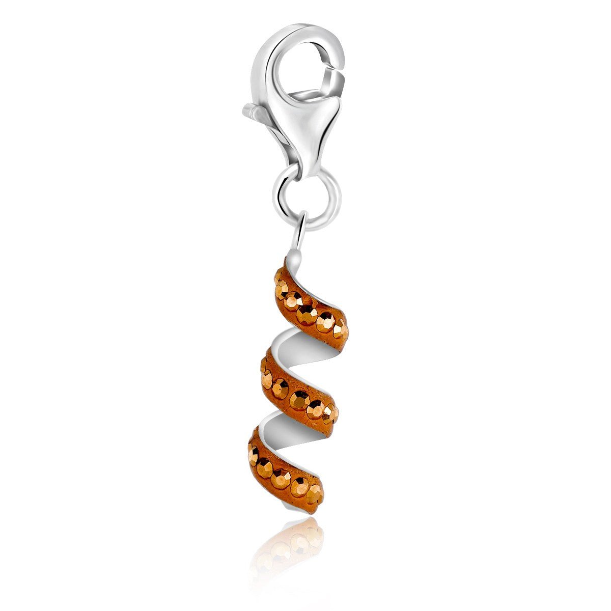 Sterling Silver Champagne Coil Charm with Orange Tone Crystal Accents - LinkagejewelrydesignLinkagejewelrydesign