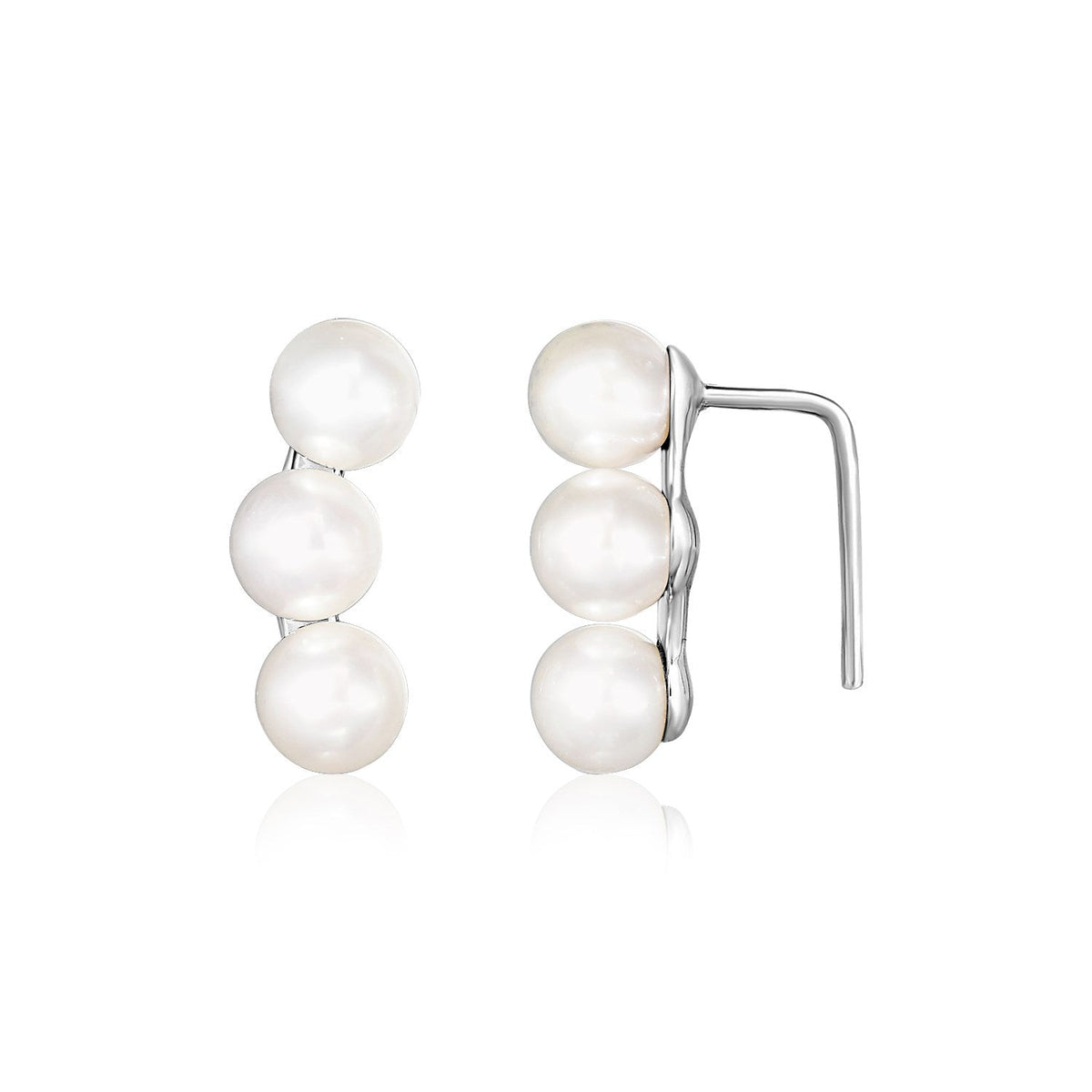 Sterling Silver Climber Earrings with Freshwater Pearls - LinkagejewelrydesignLinkagejewelrydesign
